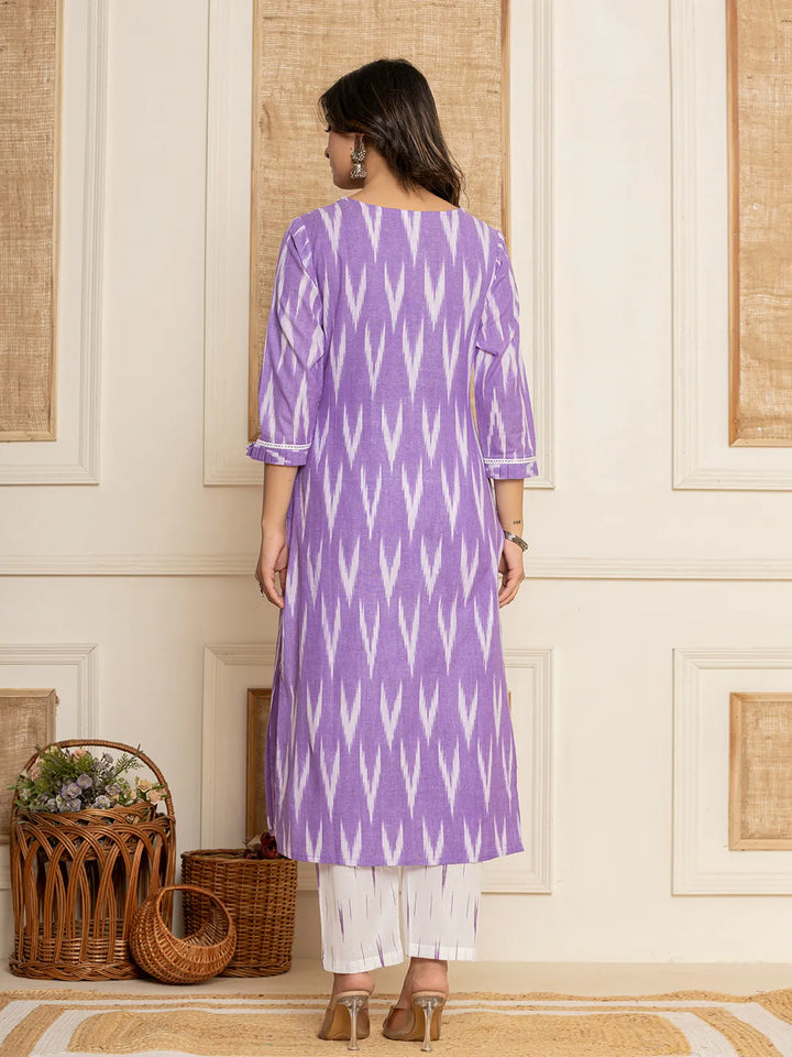 Purple-Cotton-Ikat-Print-Straight-Strappy-3-Piece-Kurta-Set