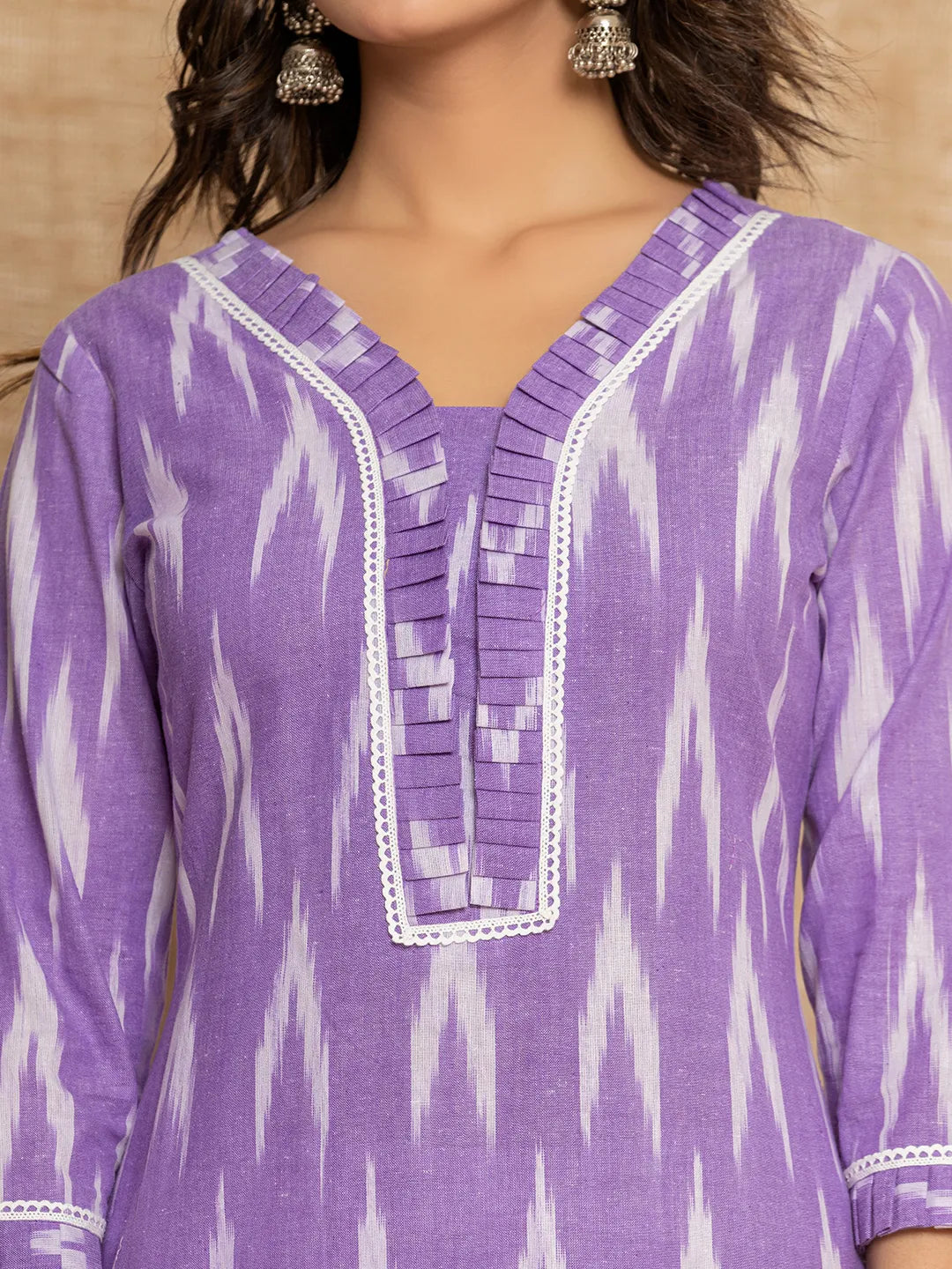 Purple-Cotton-Ikat-Print-Straight-Strappy-3-Piece-Kurta-Set