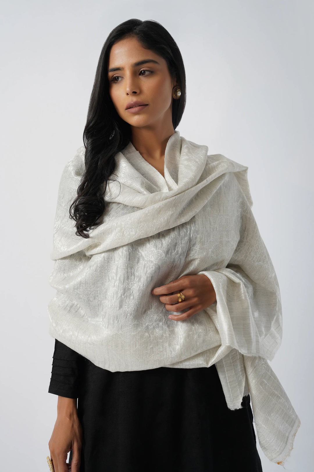 White Rabiya Superfine Wool Kani Shawl