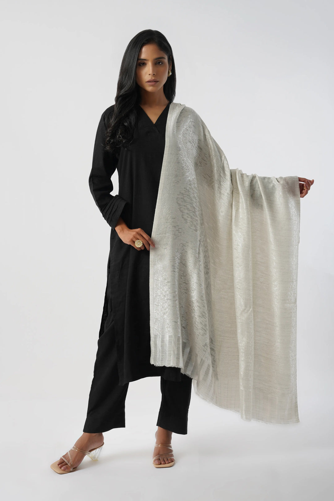 White Rabiya Superfine Wool Kani Shawl