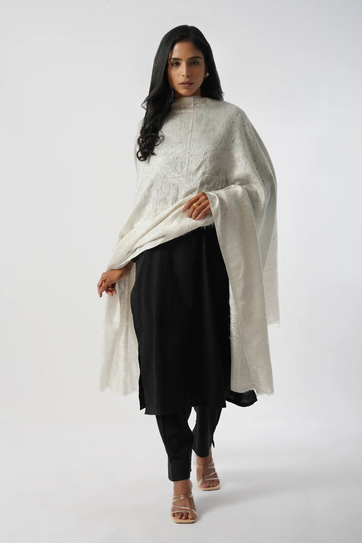 White Rabiya Superfine Wool Kani Shawl