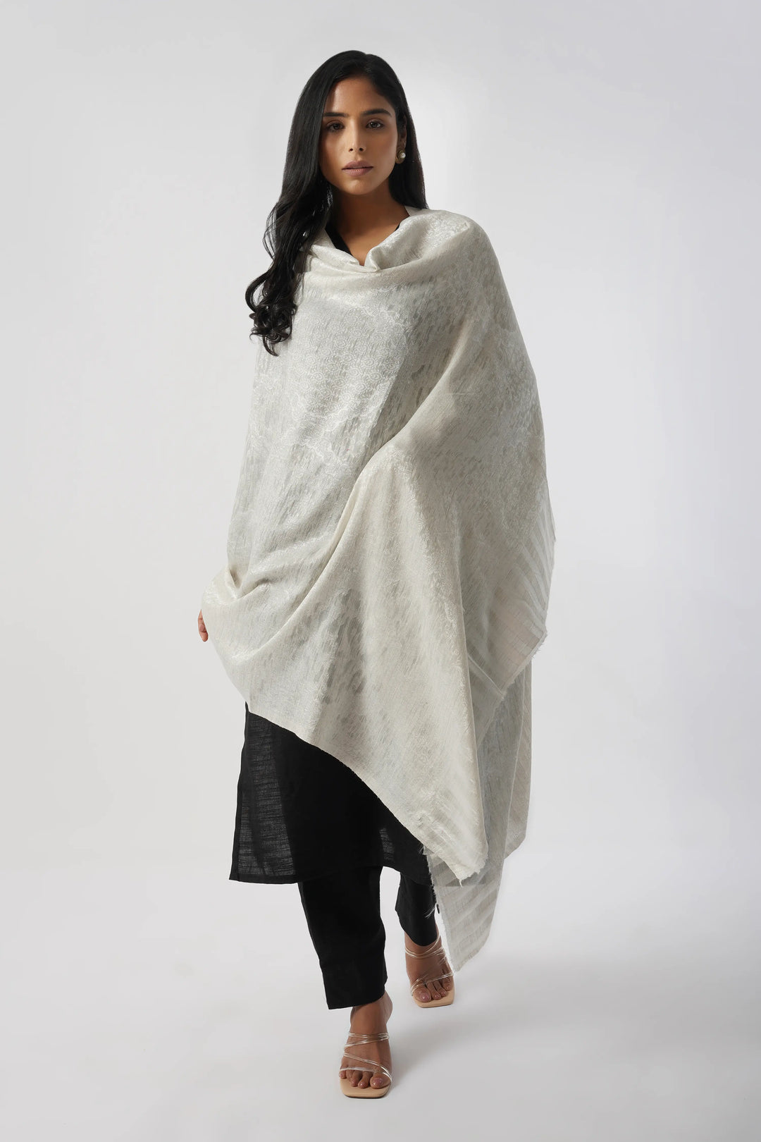 White Rabiya Superfine Wool Kani Shawl