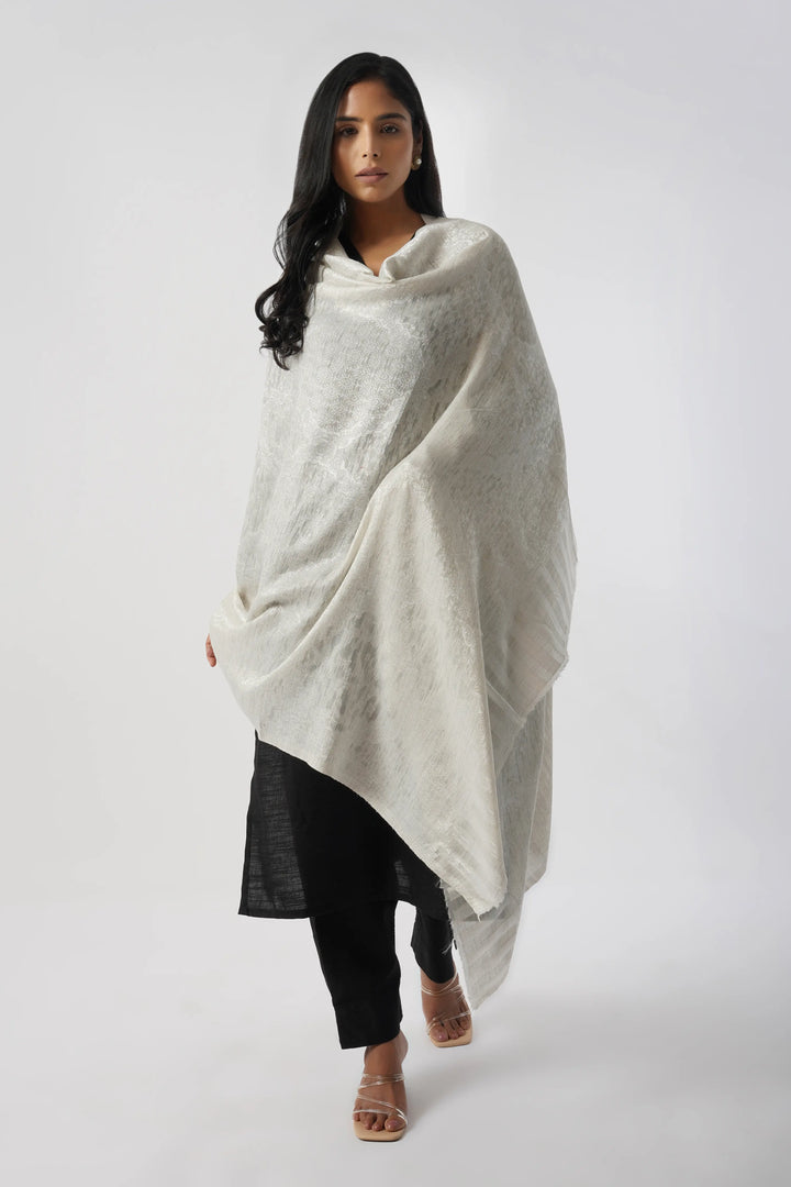 White Rabiya Superfine Wool Kani Shawl