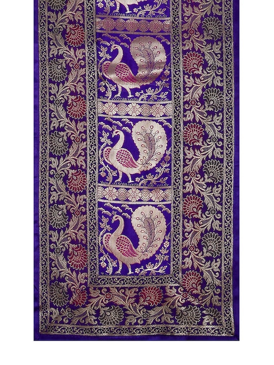 Blue-Banarasi-Brocade-Zari-Banarasi-Zari-Table-Runner