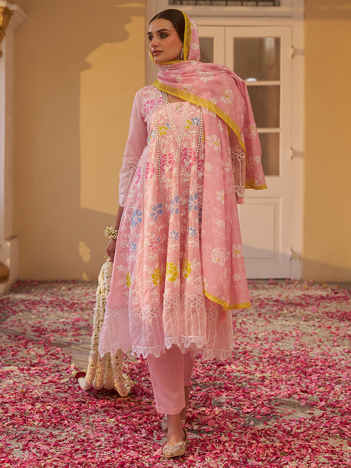 Pink-Cotton-Floral-Embroidered-3-Piece-Kurta-Set