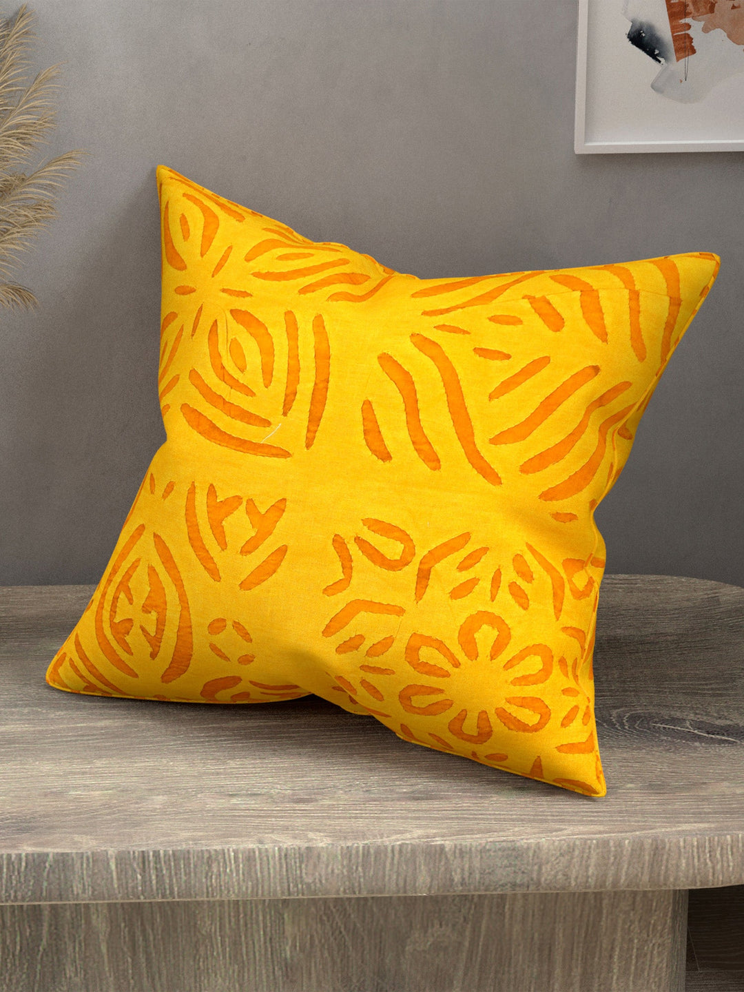 Yellow-Cotton-Handmade-Applique-Work-Cushion-Cover