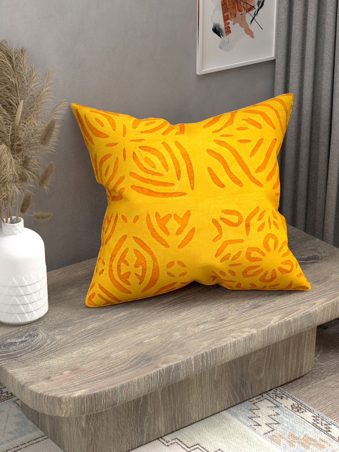 Yellow-Cotton-Handmade-Applique-Work-Cushion-Cover