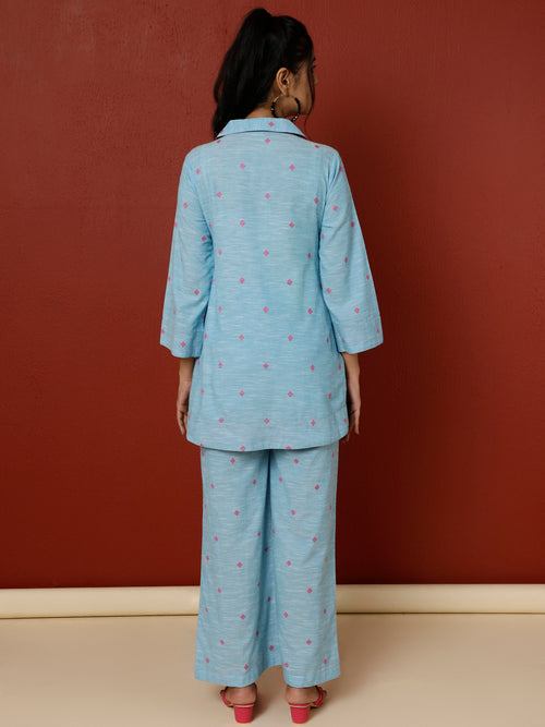 Sky-Blue-Cotton-Yarn-Dyed-Loungewear-Set