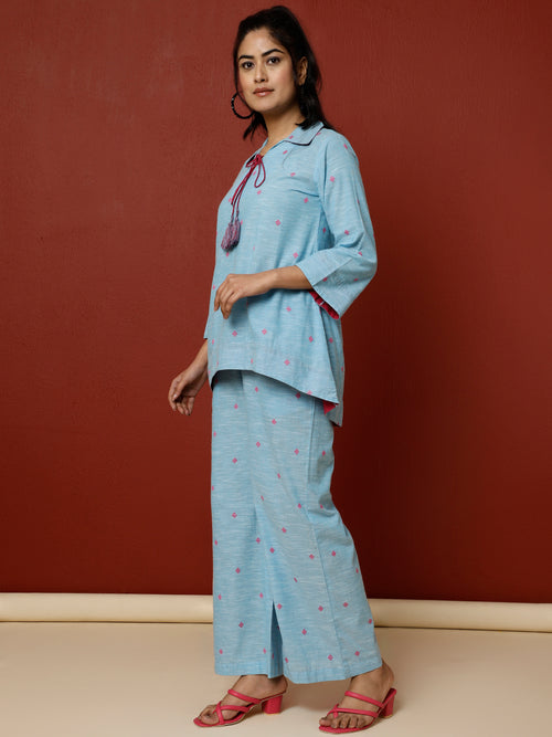 Sky-Blue-Cotton-Yarn-Dyed-Loungewear-Set