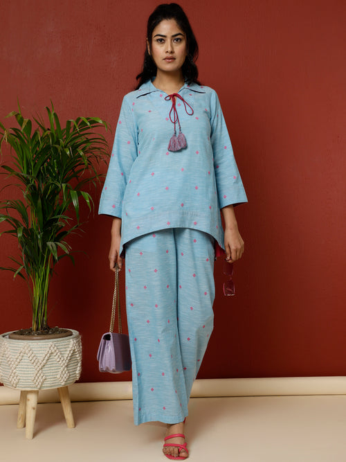 Sky-Blue-Cotton-Yarn-Dyed-Loungewear-Set