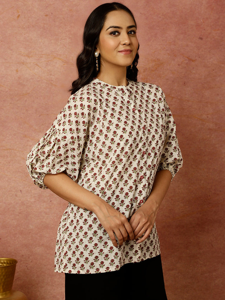 White-Cotton-Lurex-Ethnic-Printed-Boxy-Top