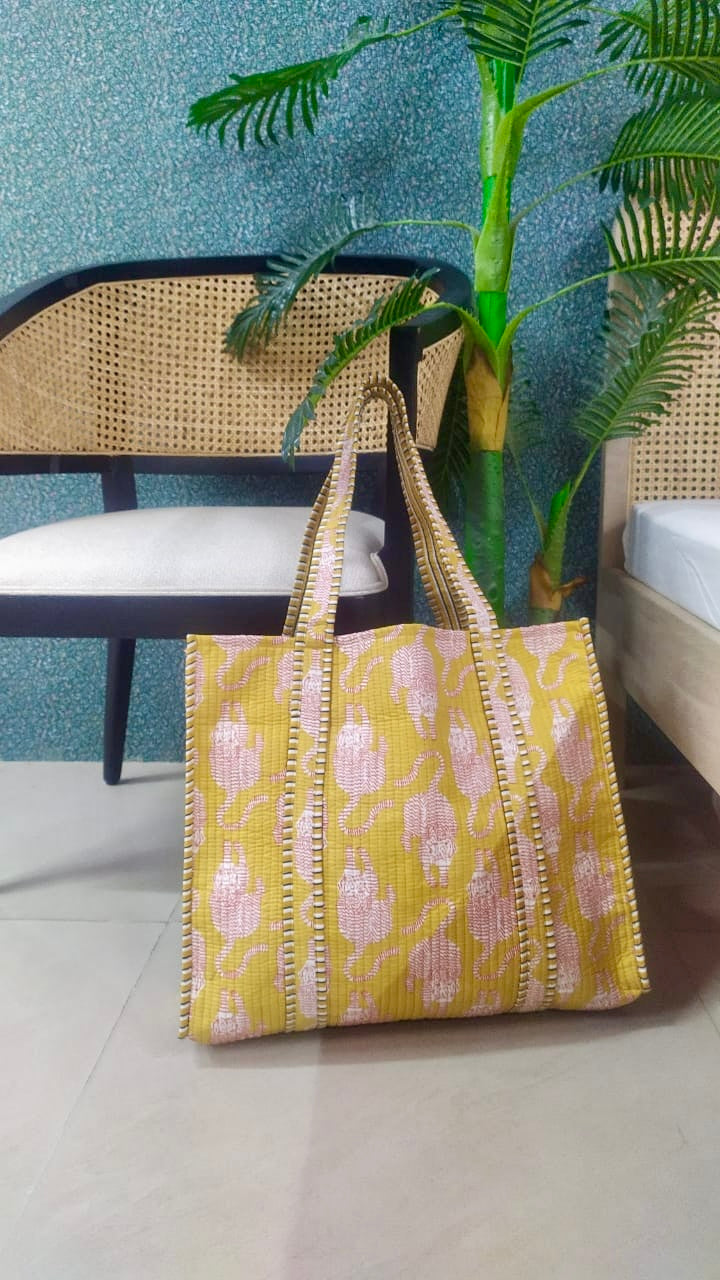 Yellow-Jute-Handblock-Printed-Quilted-Tote-Bag-Without-Zip/Button-17X18X-6-Inches