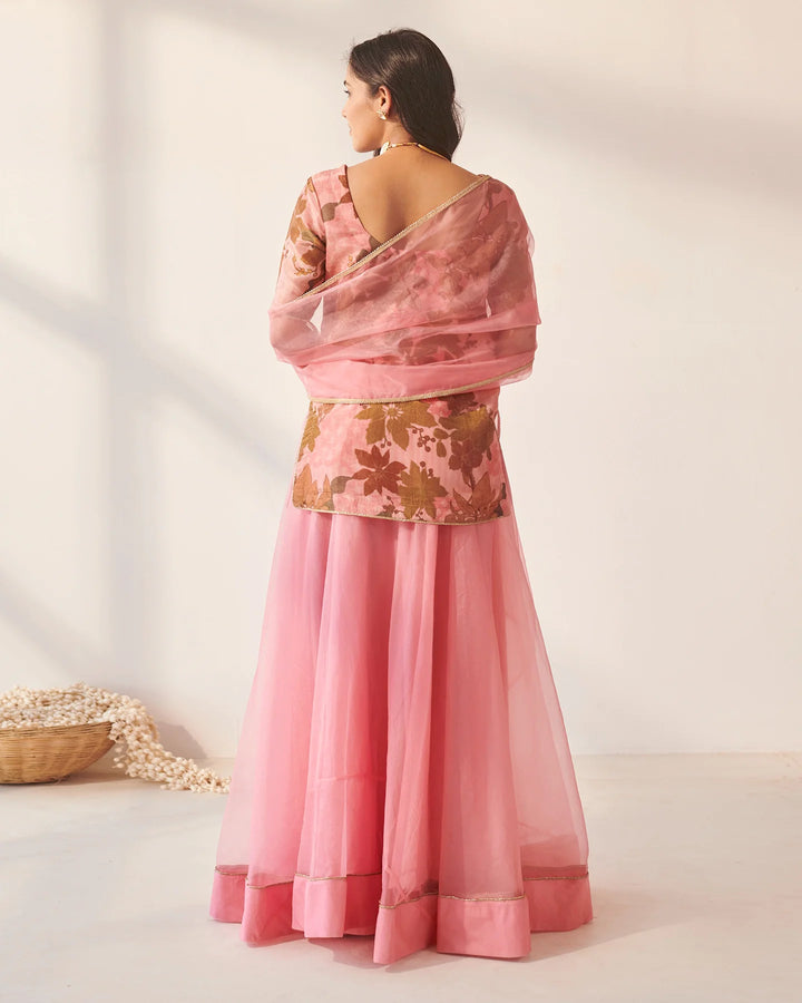 Pink-Tissue-Floral-3-Piece-Lehenga-Set