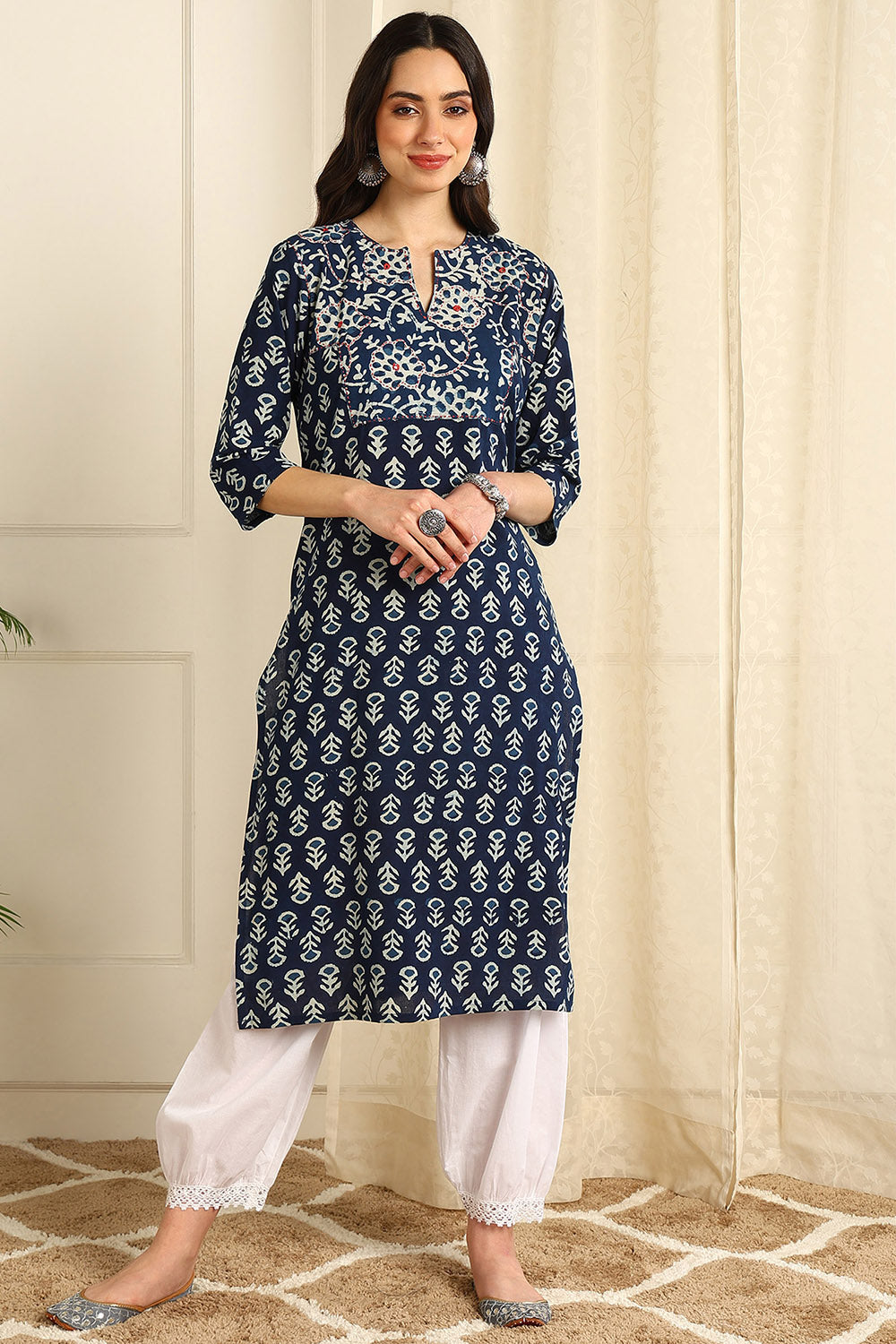 Indigo-Blue-Cotton-Straight-Kurta