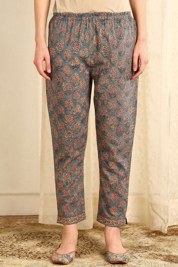 Powder-Blue-&-Beige-Cotton-Printed-Farsi-Pant