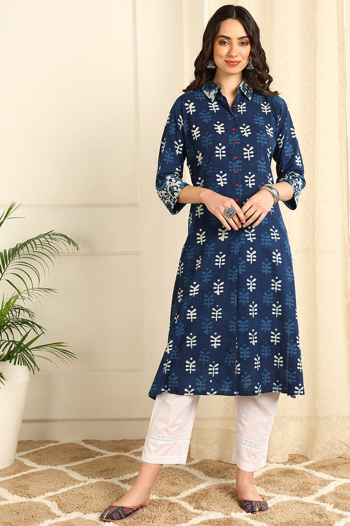 Indigo-Blue-Cotton-Straight-Bagru-Kurta