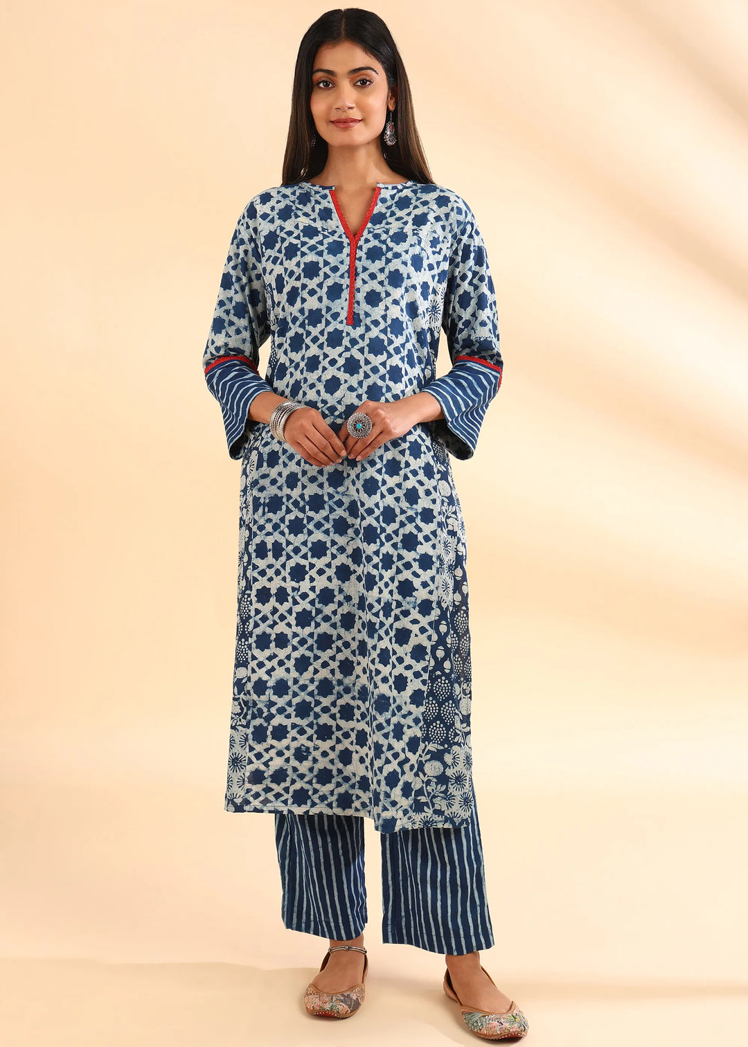 Indigo-Blue-Cotton-Hand-Block-Priented-Daboo-Kurta-Only