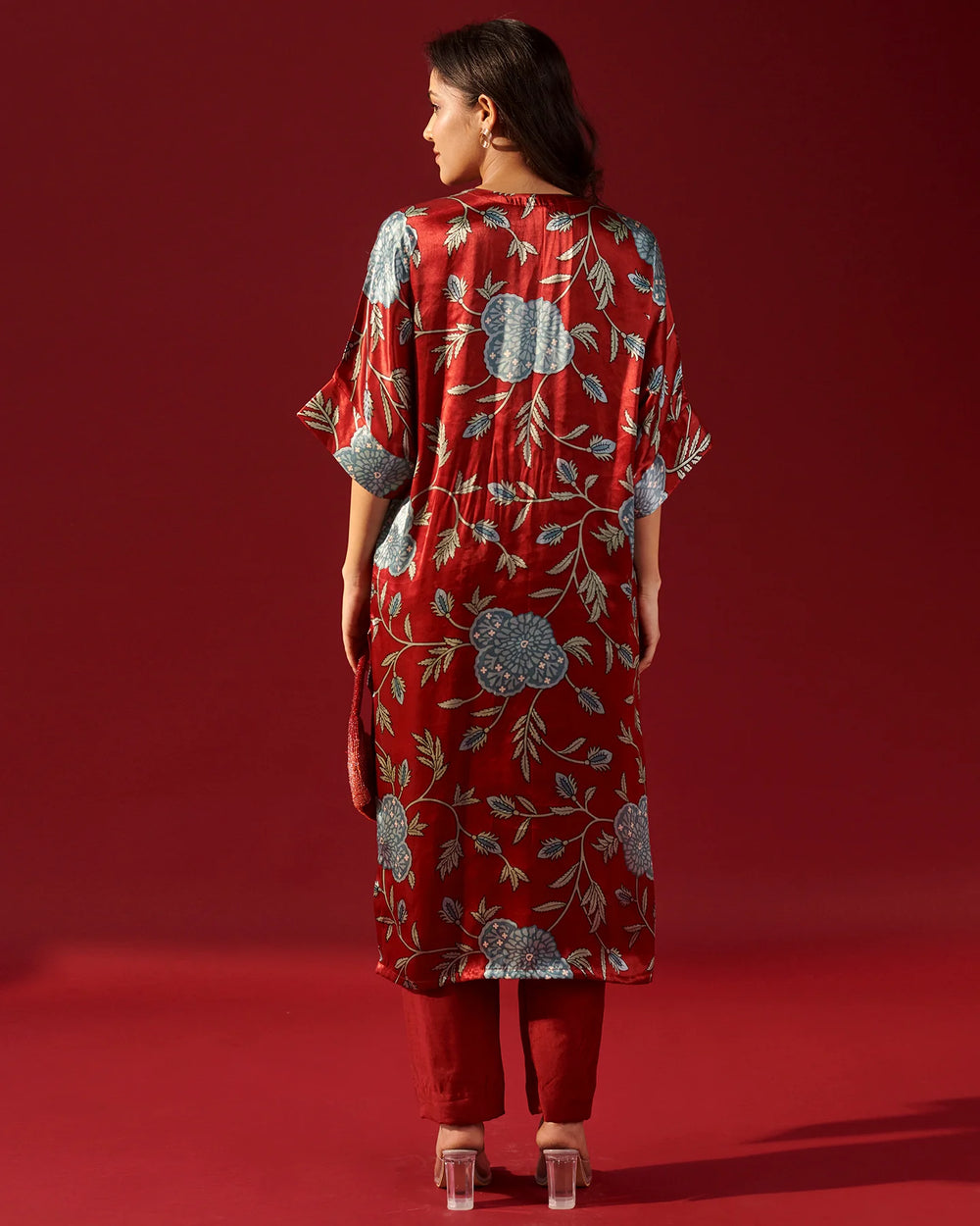 Red-Silk-Floral-Vine-2-Piece-Kaftan-Set