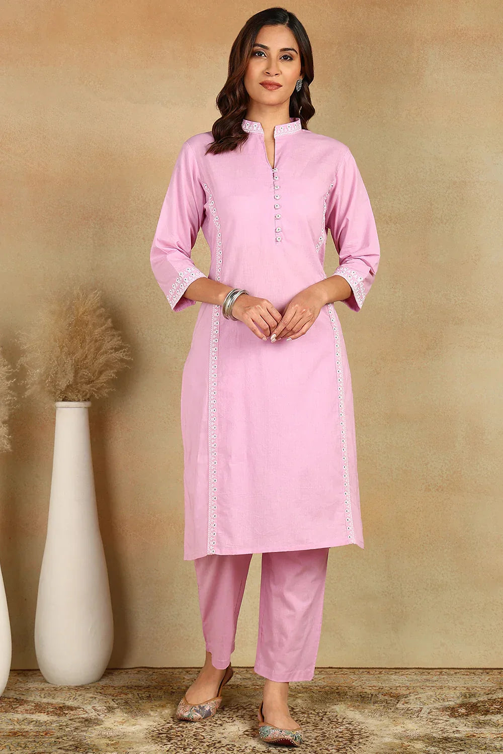 Mauve-Cotton-Embroidered-Short-Kurta