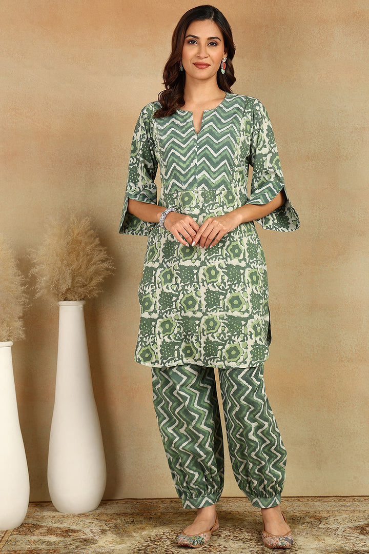 Bottle-Green-Cotton-Hand-Block-Bagru-Printed-Co-ord-Set