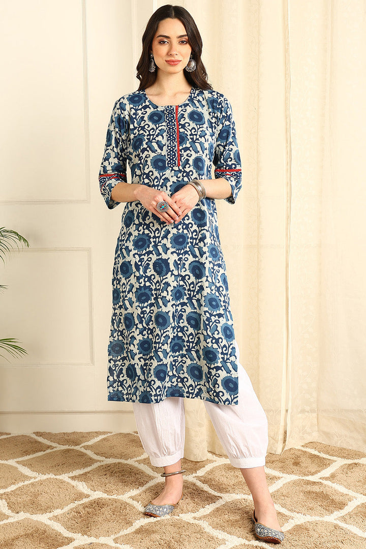 Indigo-Blue-Cotton-Straight-Kurta