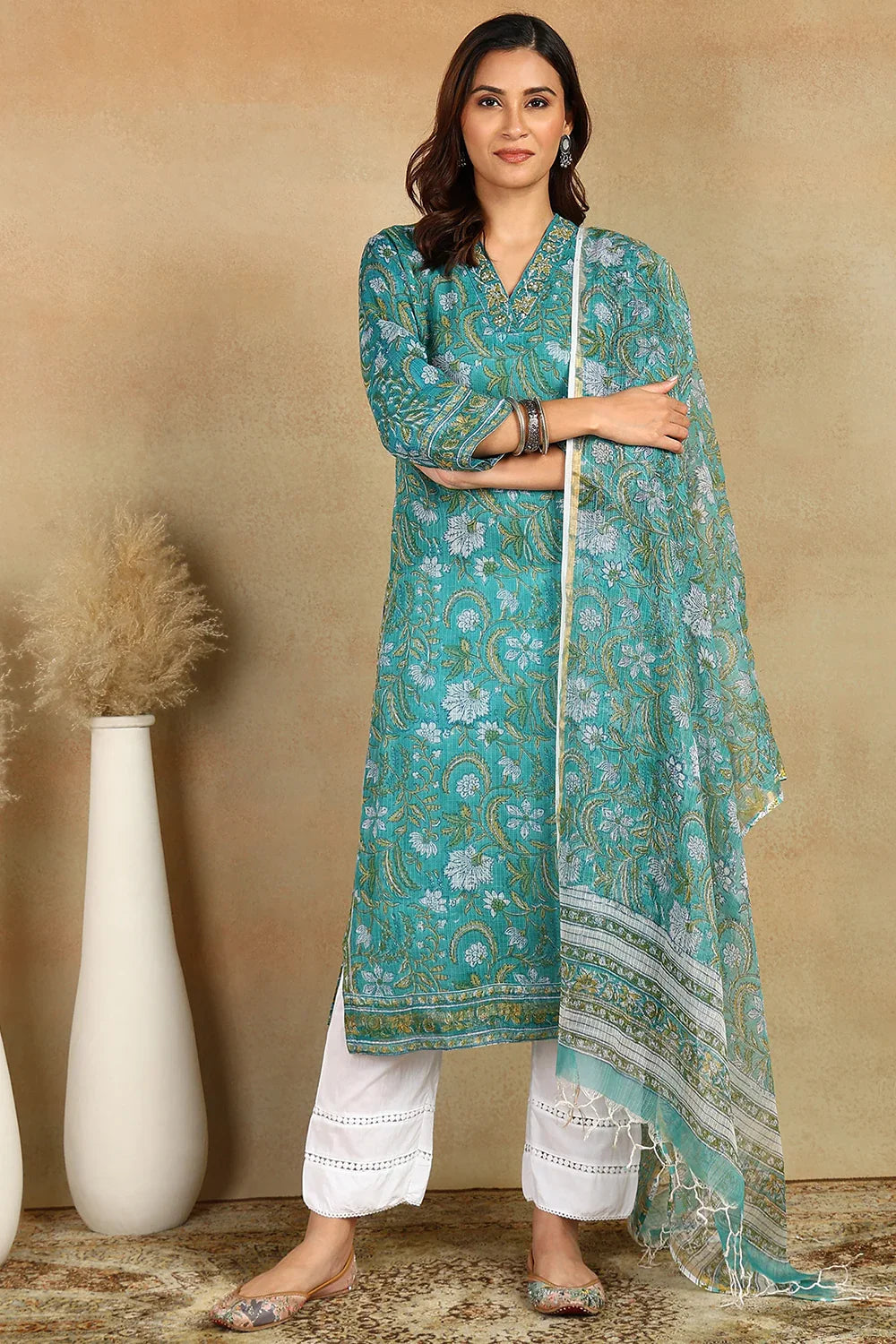 Green-Kota-Doria-Hand-Block-Printed-Kurta