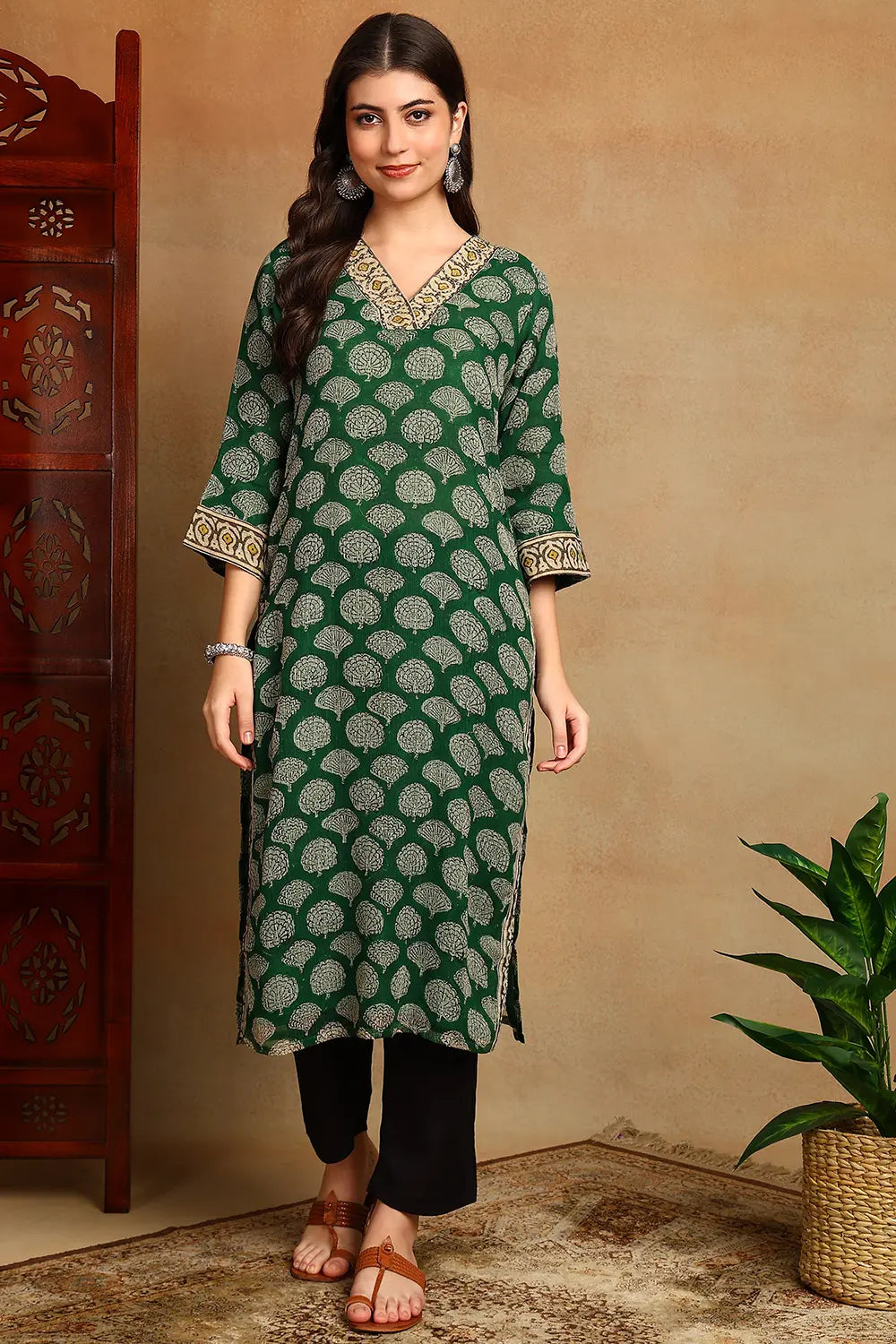 Green-Kota-Doria-Hand-Block-Printed-Kurta