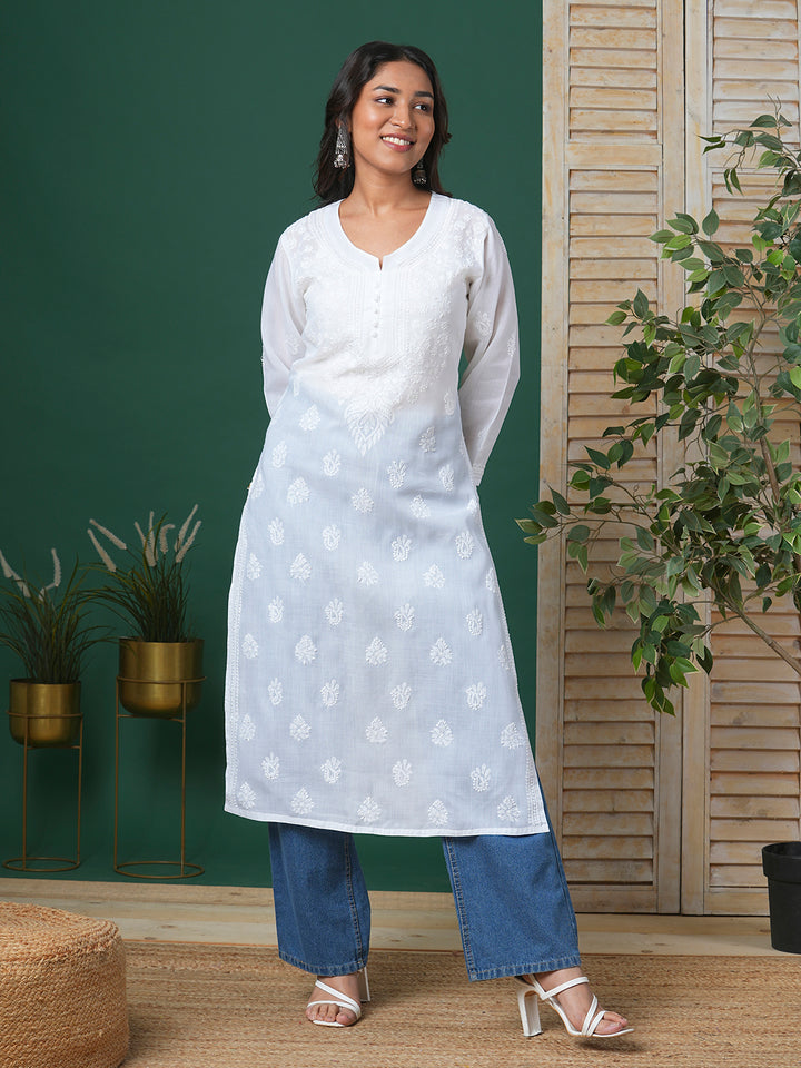 White Lucknowi Chikan Kurta Only