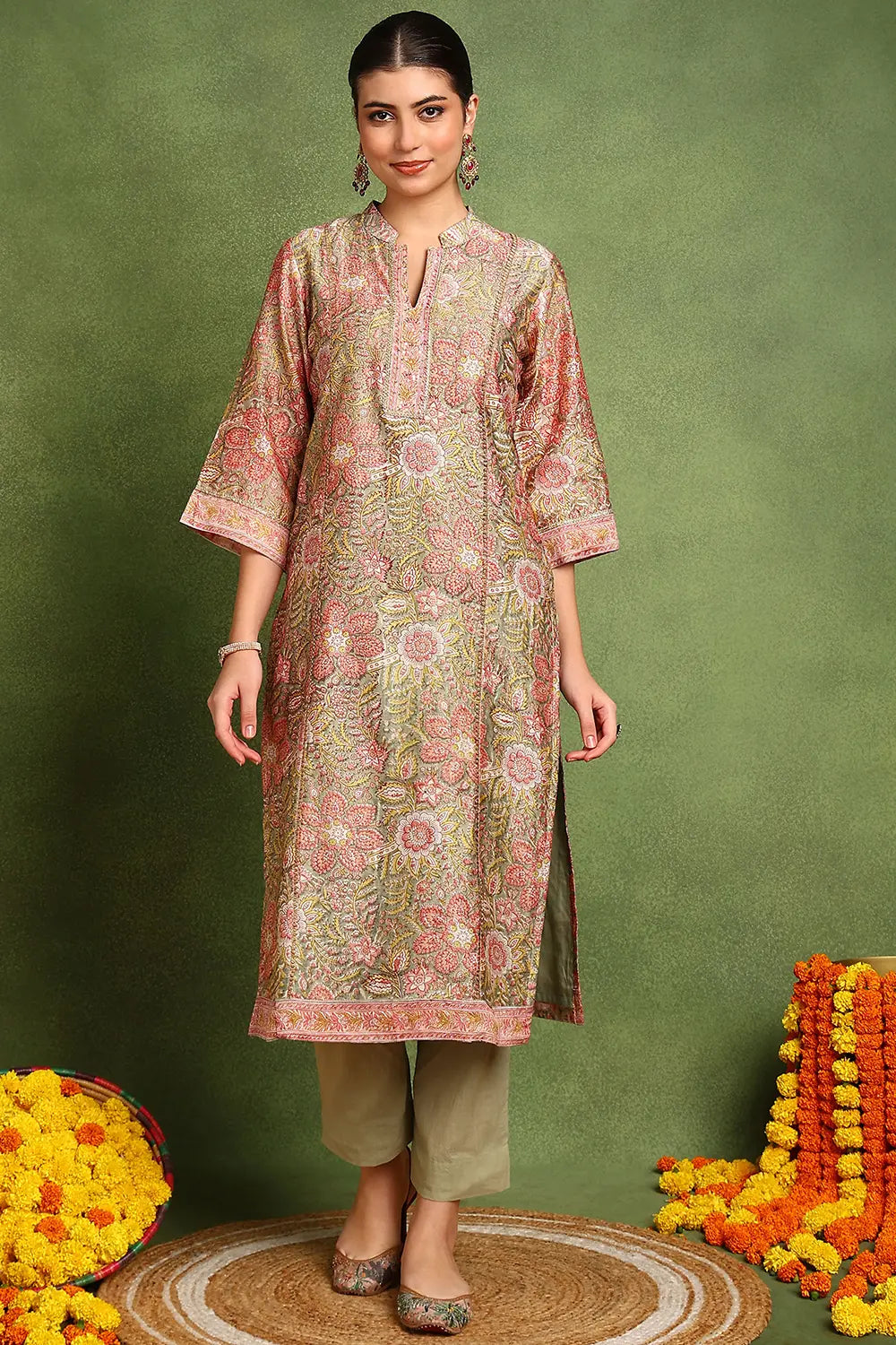 Green-Chanderi-Silk-Hand-Embroidered-Kurta