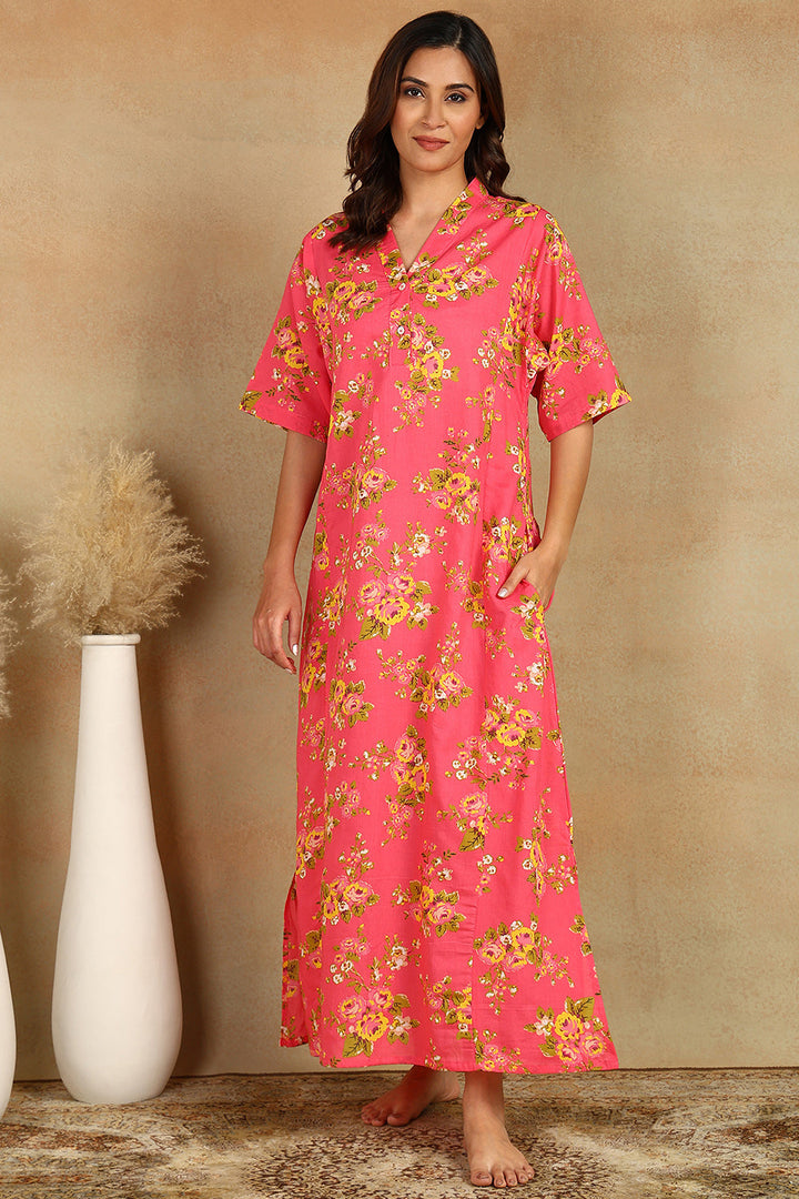 Crimson-Cotton-Floral-Motifs-Printed-Kaftan