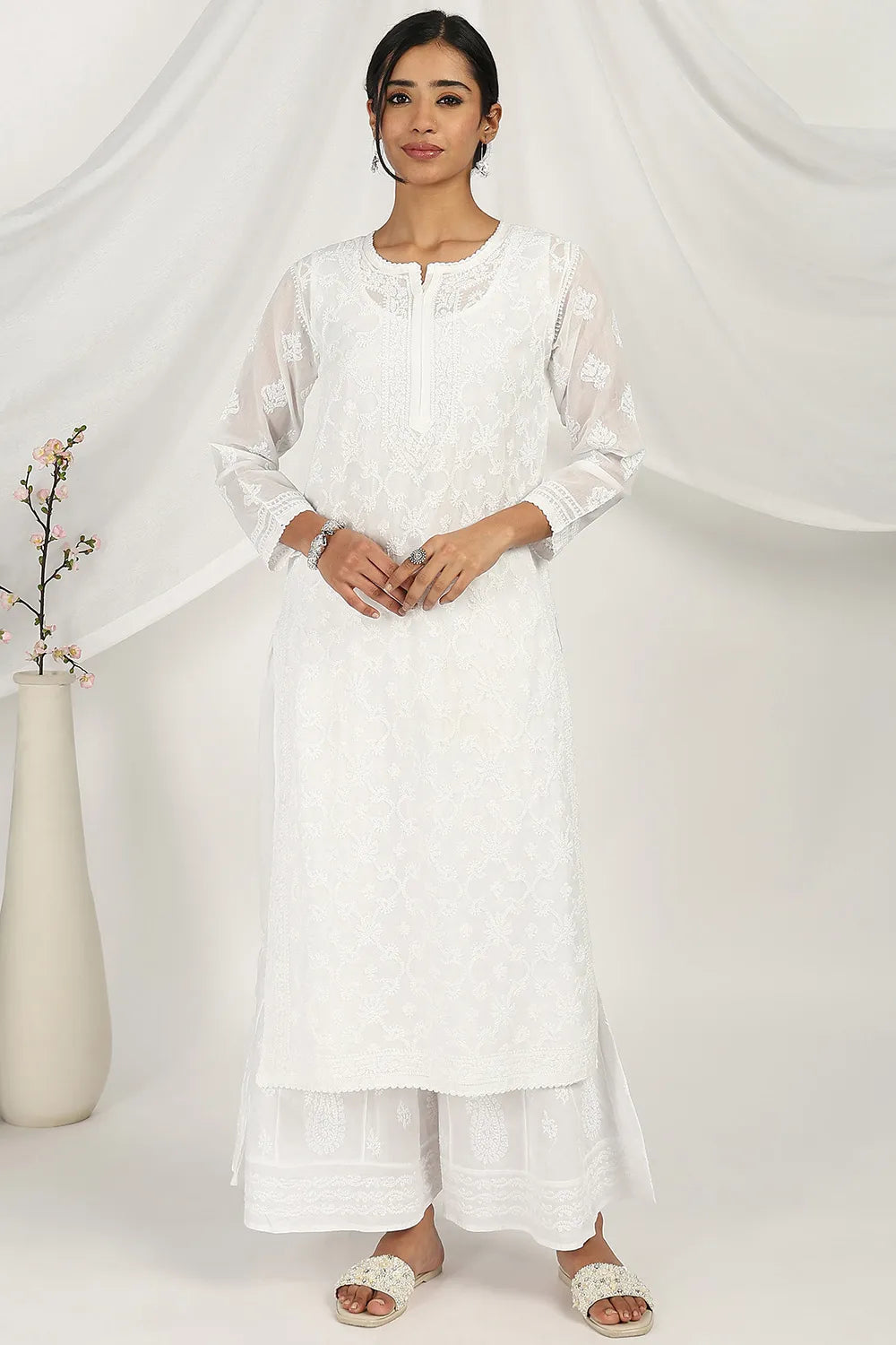 White-Cotton-Chikankari-Designer-Kurta-Only