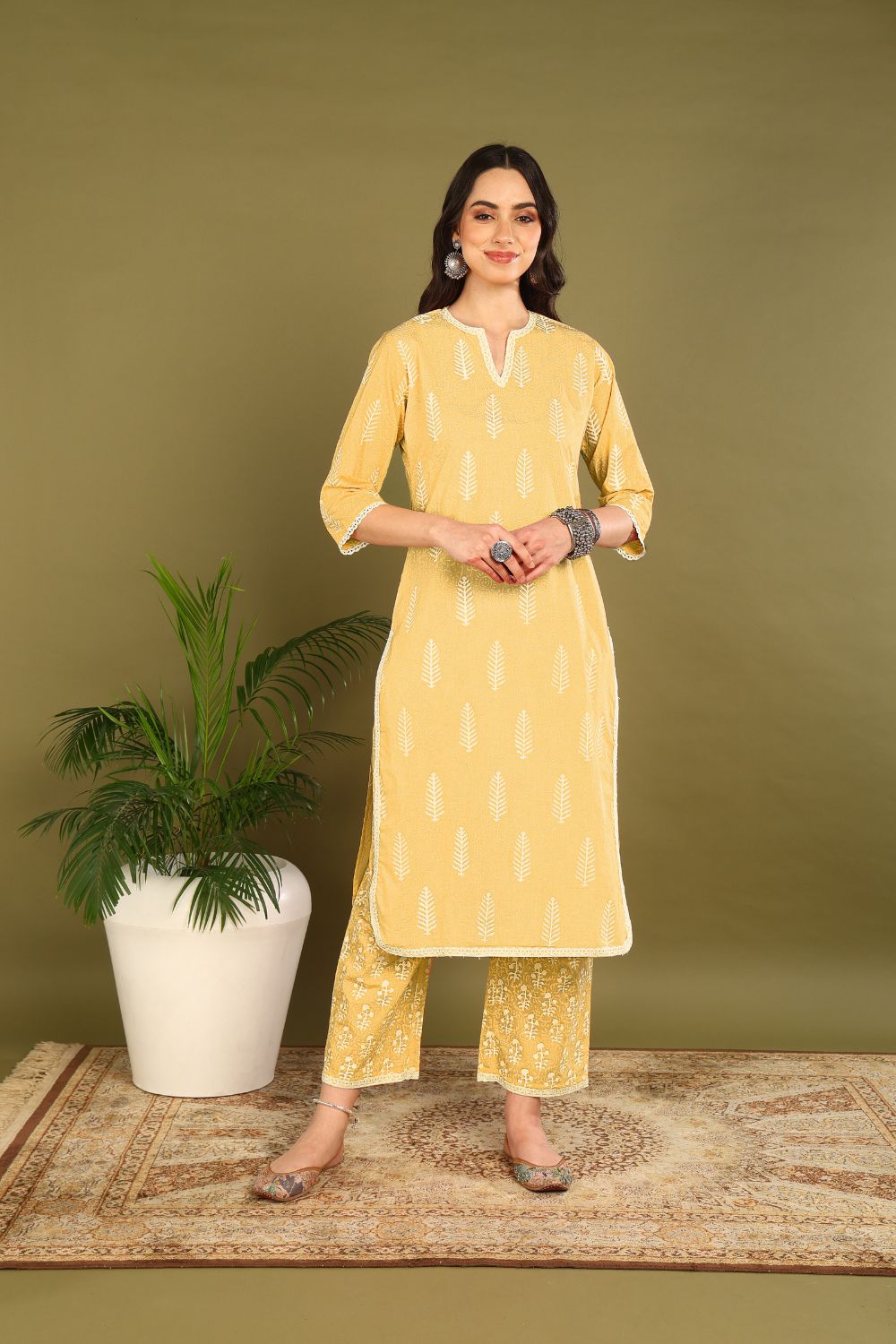 Yellow-Cotton-Khari-Hand-Block-Print-2-Piece-Kurta-Set