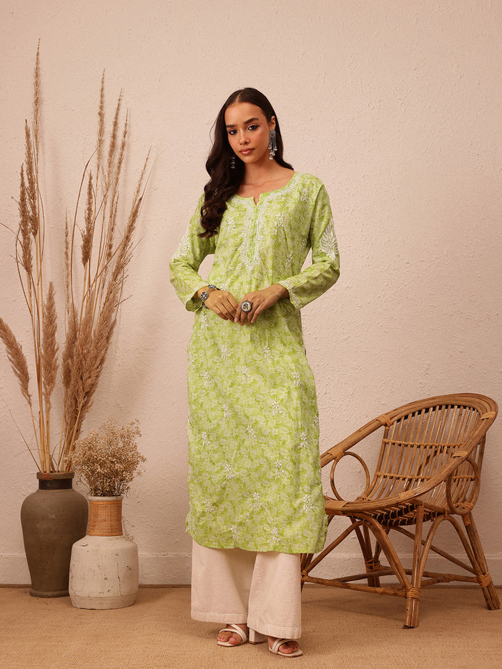 Green Cotton Lucknow Chikankari Kurta