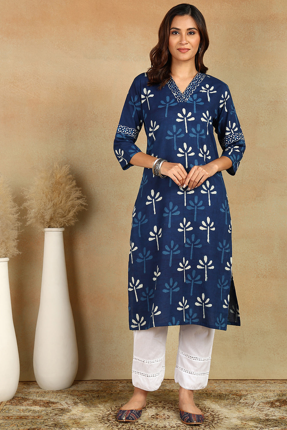 Indigo-Blue-Cotton-Printed-Straight-Kurta