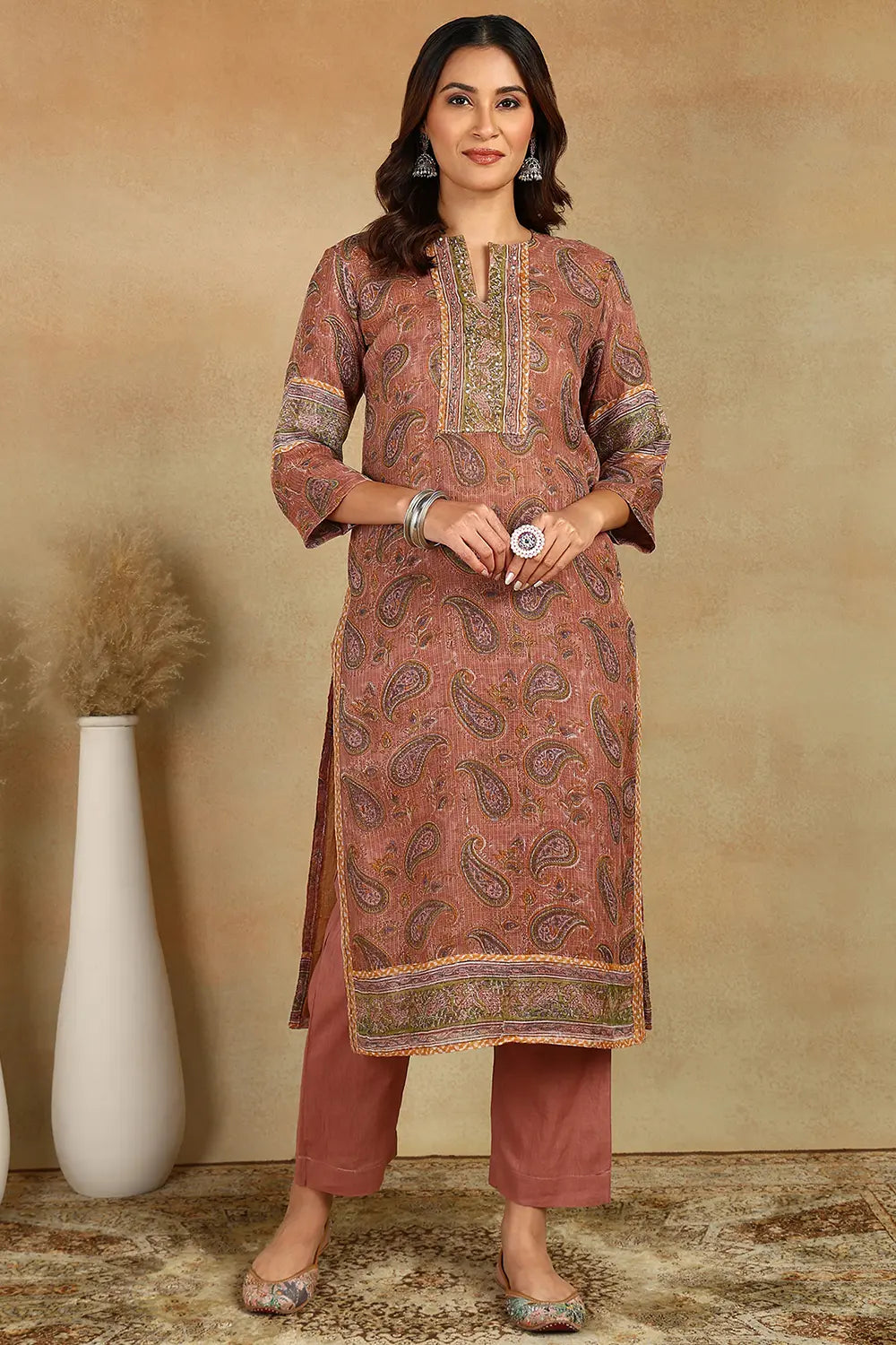 Brown-Kota-Doria-Hand-Block-Printed-Kurta