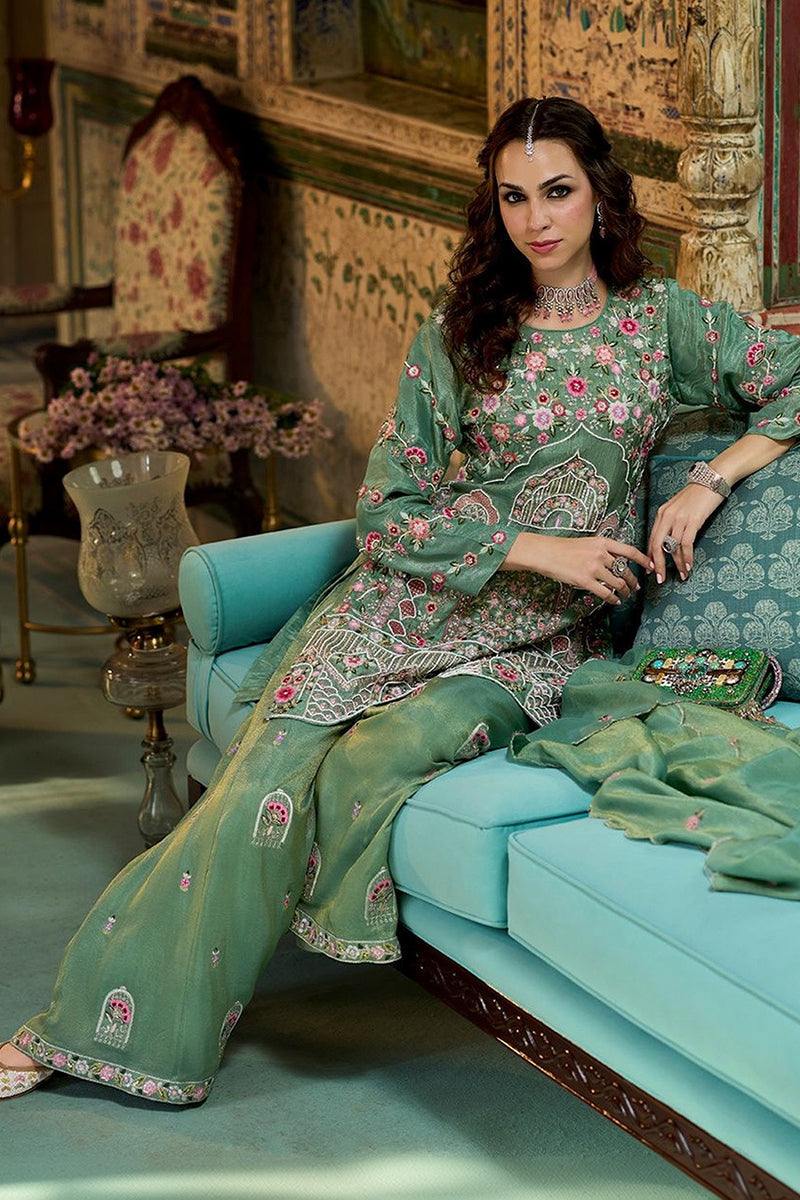 Green Solid Embroidered Straight Kurta Palaazo with Dupatta