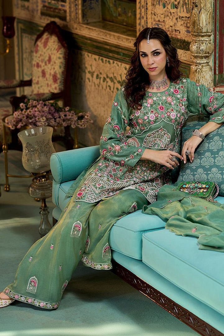 Green Solid Embroidered Straight Kurta Palaazo with Dupatta