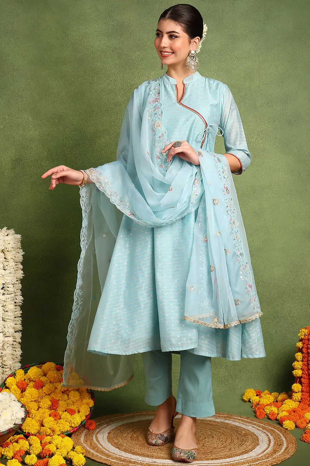 Blue-Chanderi-Silk-Khari-Printed-Angrakha-Kurta