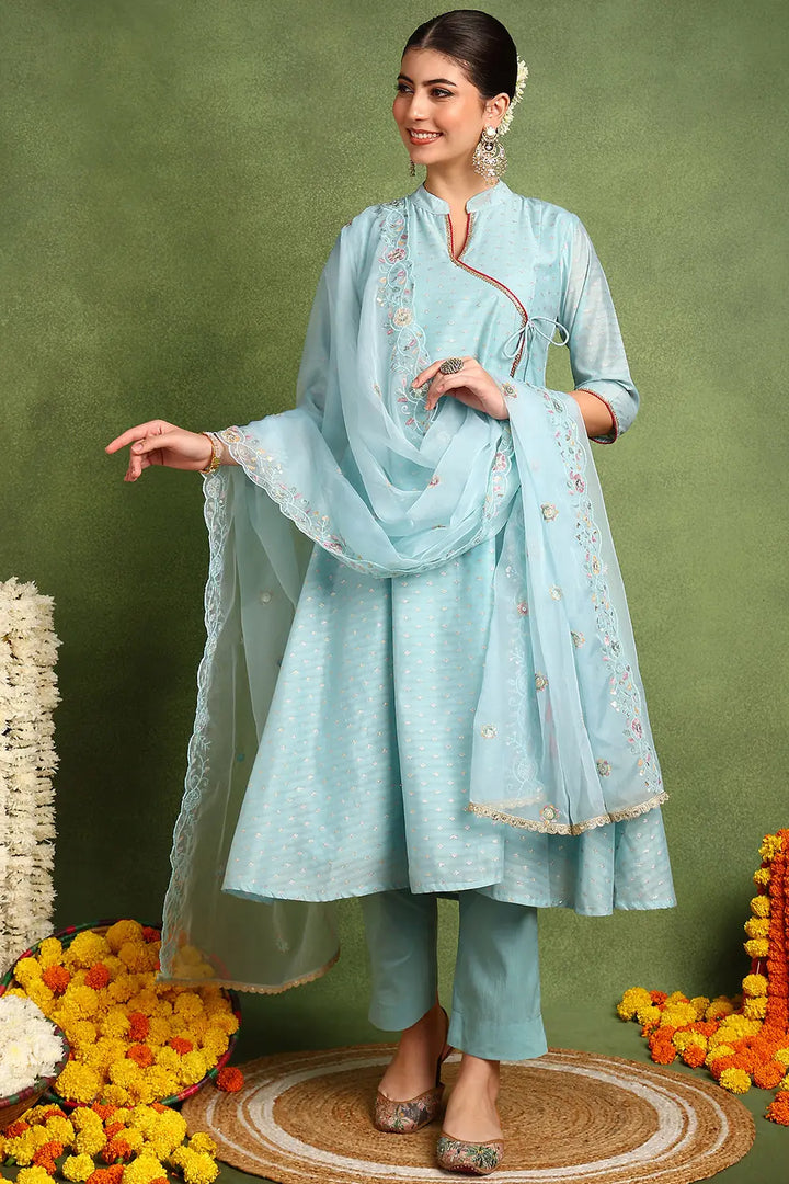 Blue-Chanderi-Silk-Khari-Printed-Angrakha-Kurta