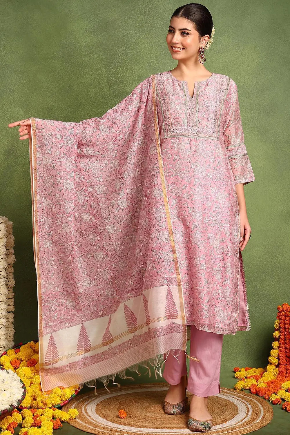 Pink-Chanderi-Silk-Hand-Block-Print-Dupatta