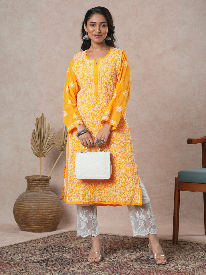 Amber Faux Georgette Straight Chikankari Kurta