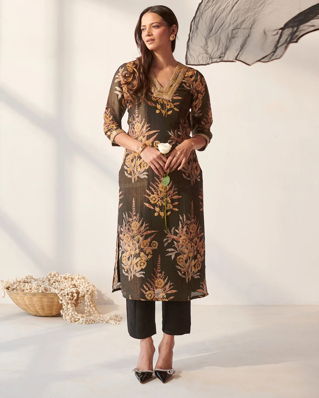 Black-Tissue-Foliage-Print-3-Piece-Kurta-Set