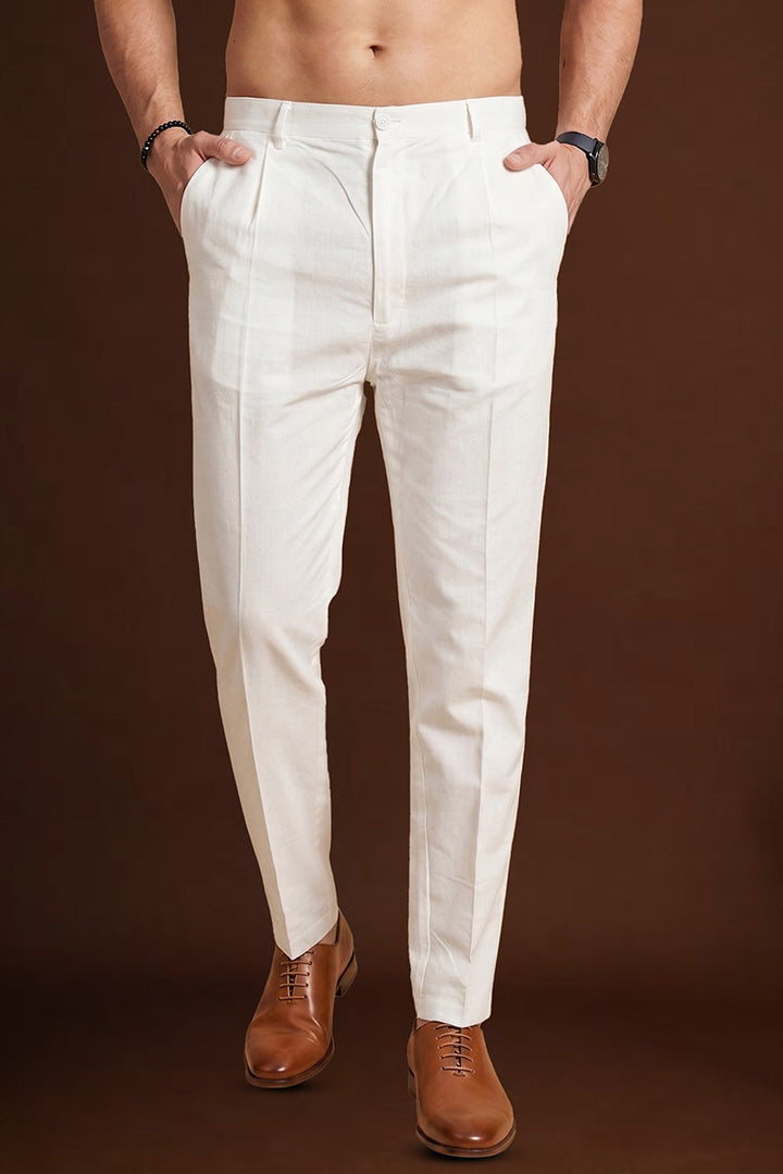 Mens Off White Poly Silk Solid Ethnic Trouser