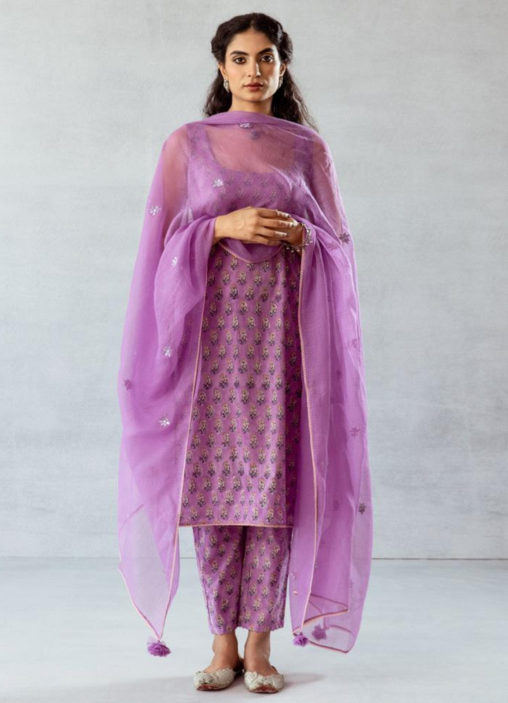 Grape Wine Cotton Printed 3-Piece Kurta Set