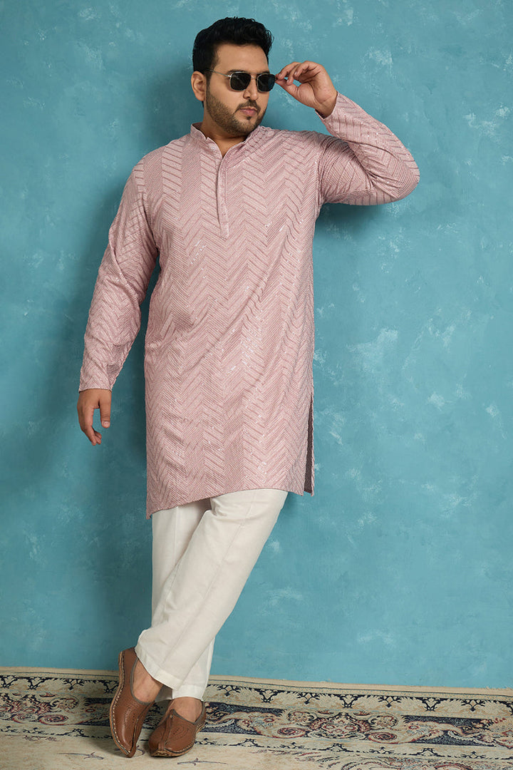 Mens Lavender Viscose Rayon Solid Chikankari Embroidered Kurta
