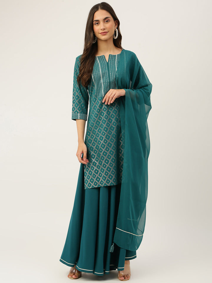 Green-Crepe-Straight-3-Piece-Skirt-Set
