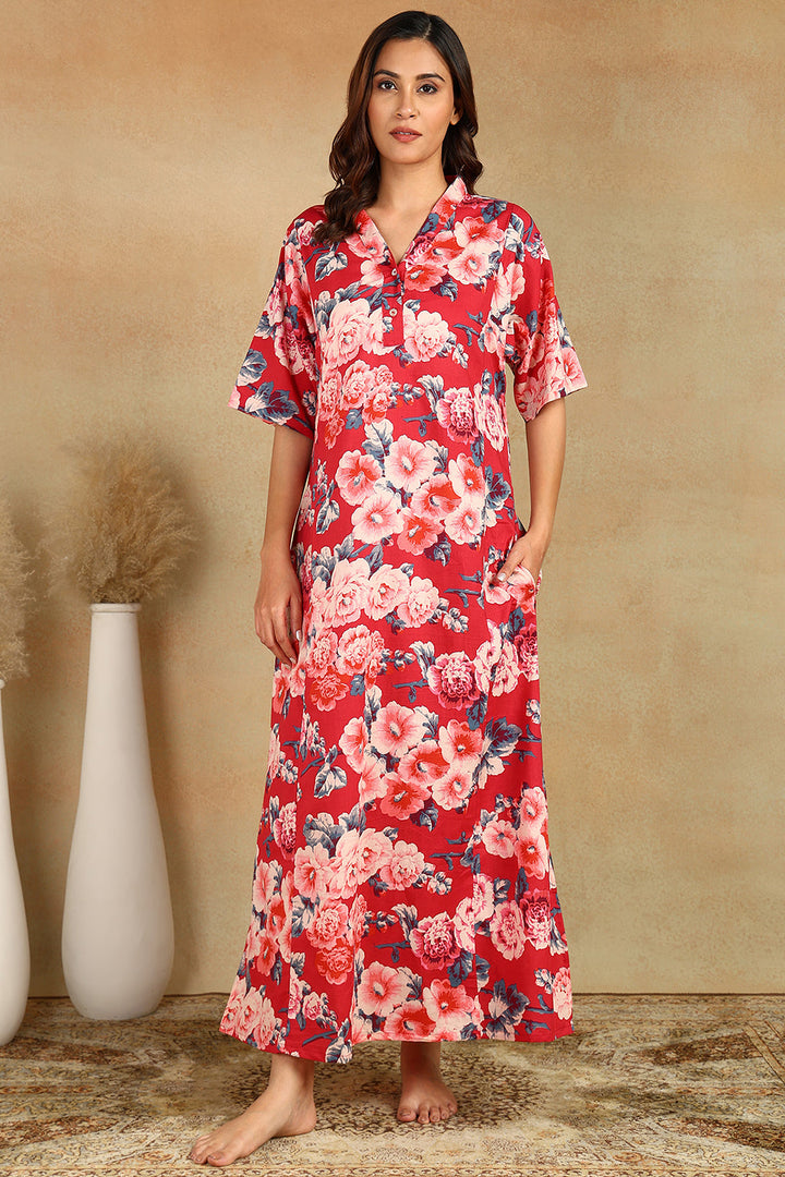 Red-Cotton-Floral-Printed-Kaftan