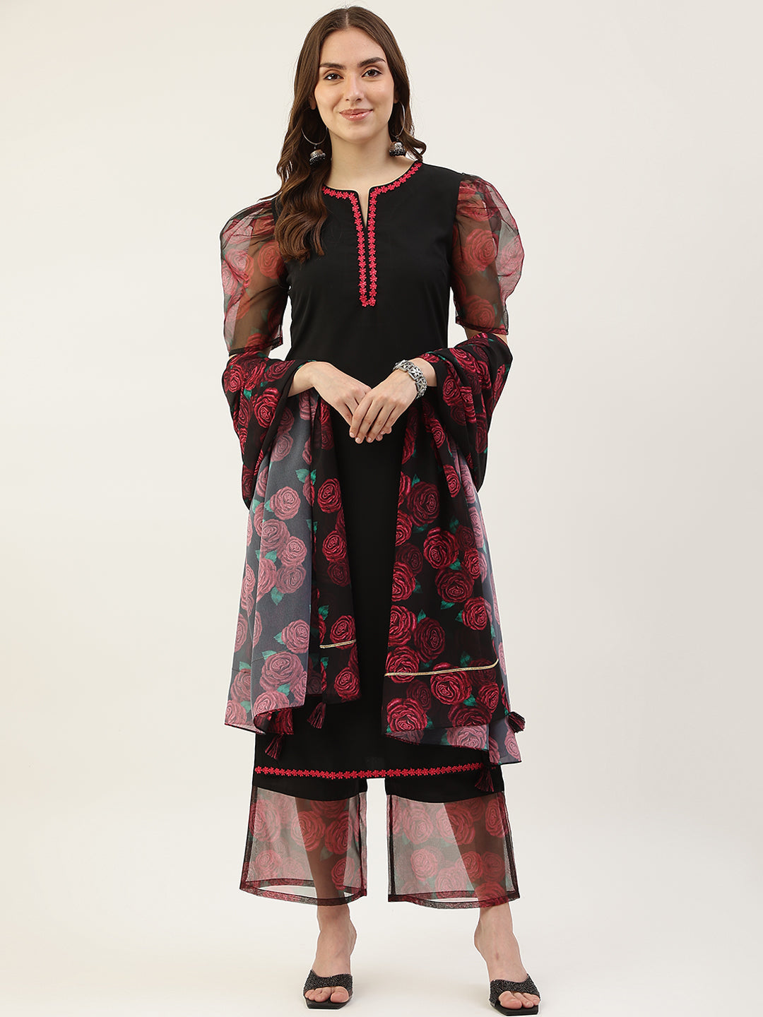 Black-Crepe-Straight-3-Piece-Kurta-Set