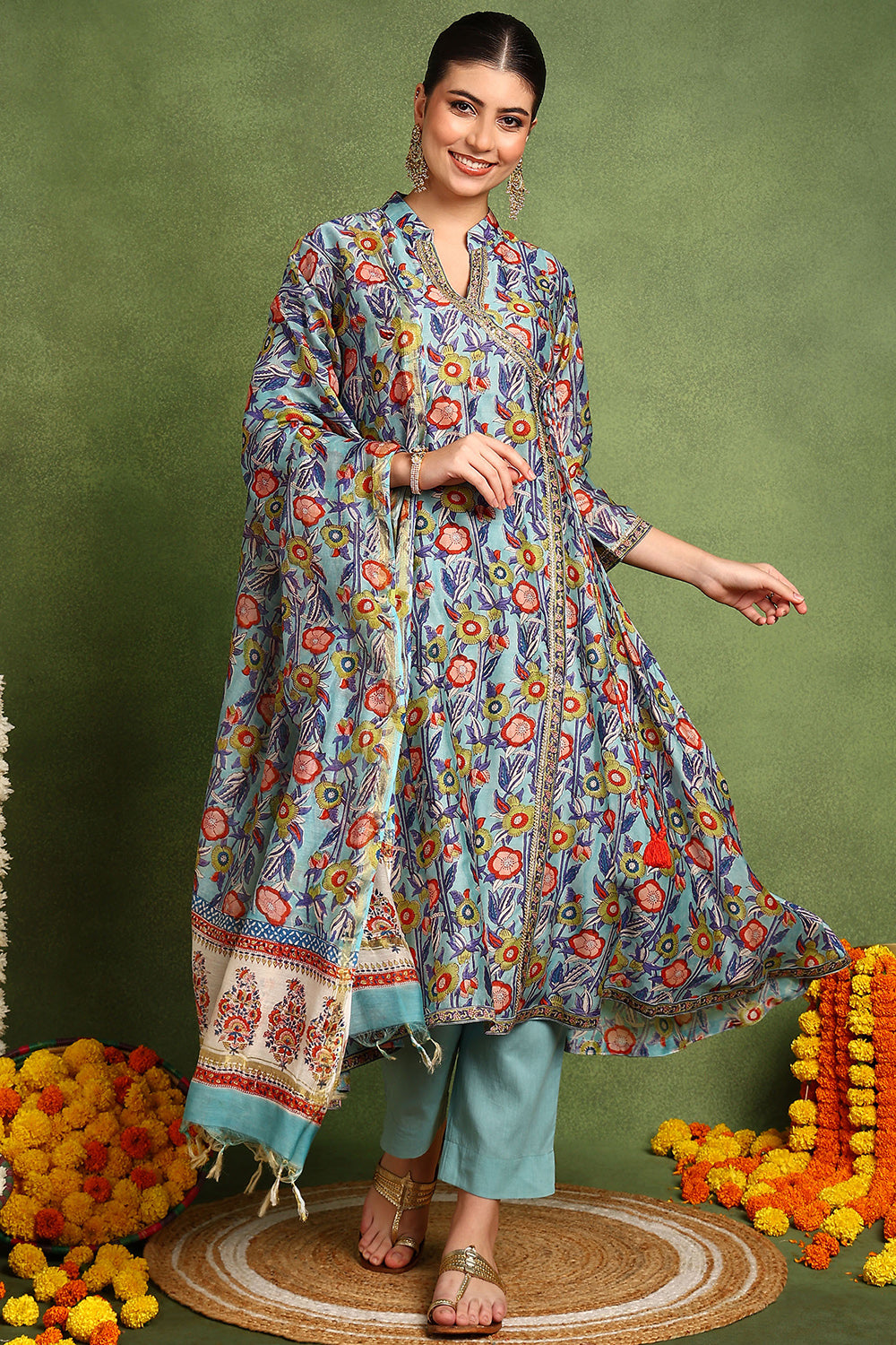 Blue-Chanderi-Silk-Hand-Block-Print-Dupatta