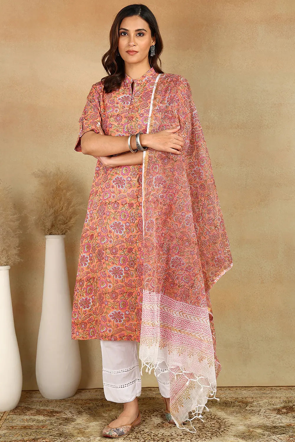 Crimson-Cotton-Hand-Block-Printed-Half-Sleeves-Kurta